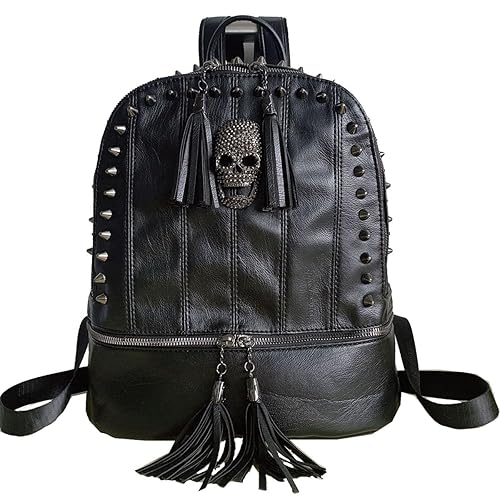 YOUNXSL Women Skull Rivet Backpack Purse Fashion PU Leather Designer Travel Bag Ladies Shoulder Bags(Black)