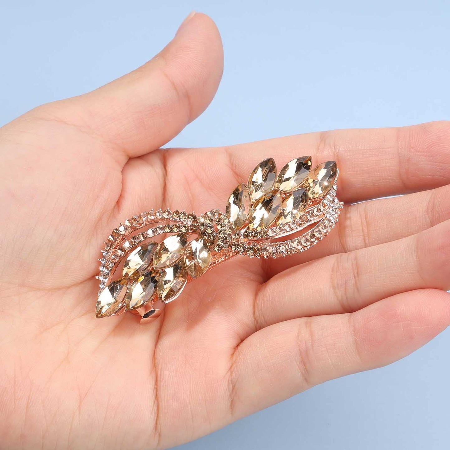 Yheakne Rhinestone Wedding Hair Clip Barrette Gold Crystal Hair Barrette Shine Bride Headpieces Decorative Headwear Crystal Hair Clip Comb Bridal Hair