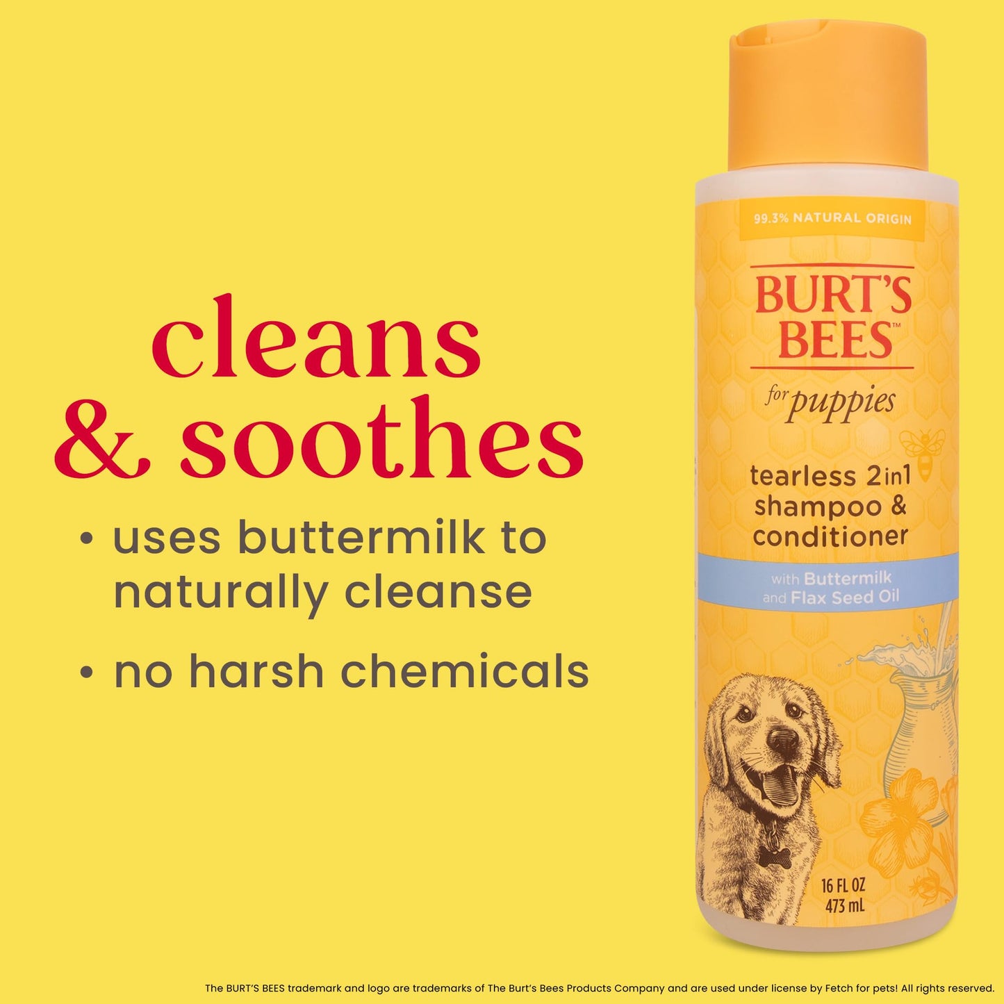 Burt's Bees Tearless Puppy Shampoo & Conditioner – 2-in-1 Gentle Formula with Buttermilk & Linseed Oil – 16oz, 95% Natural Origin