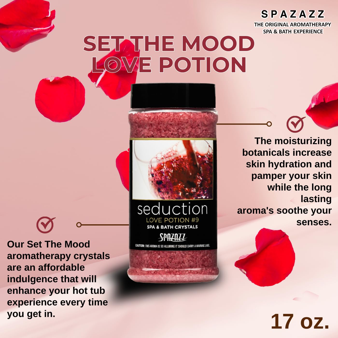 Spazazz Couples Romance Gift Set- Hot Tub Aromatherapy Spa Crystals with Minerals, 17-Ounce, Love Potion No.9 Seduction | Bath Salts Scents