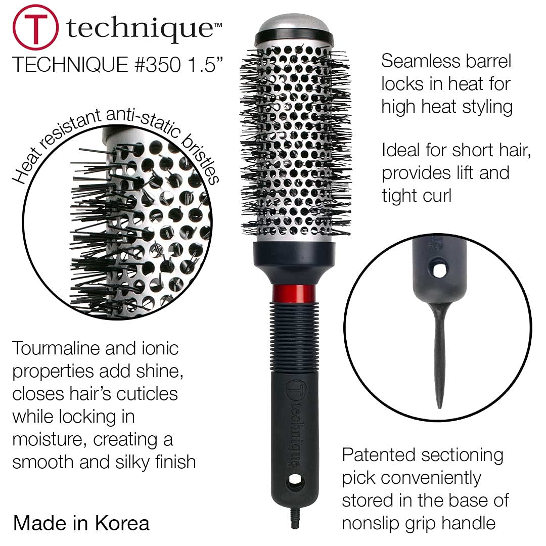 Cricket Technique Thermal Hair Brush #350 1.5” for Curling, and Styling - Heat-Retaining Barrel with Anti-Static Tourmaline Bristles, Round Thermal