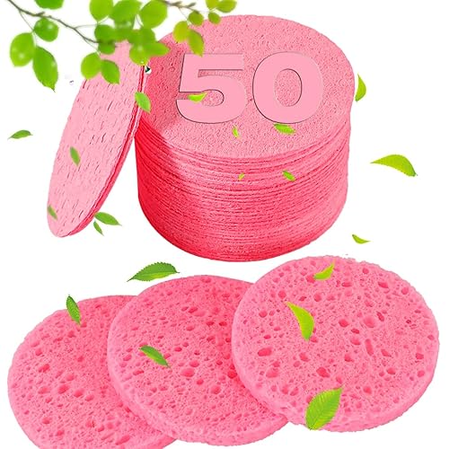METUUTER 50 PCS Compressed Facial Sponges for Estheticians- 100% Natural Cellulose Face Sponge Professional Cosmetic Spa Sponges for Face Cleansing