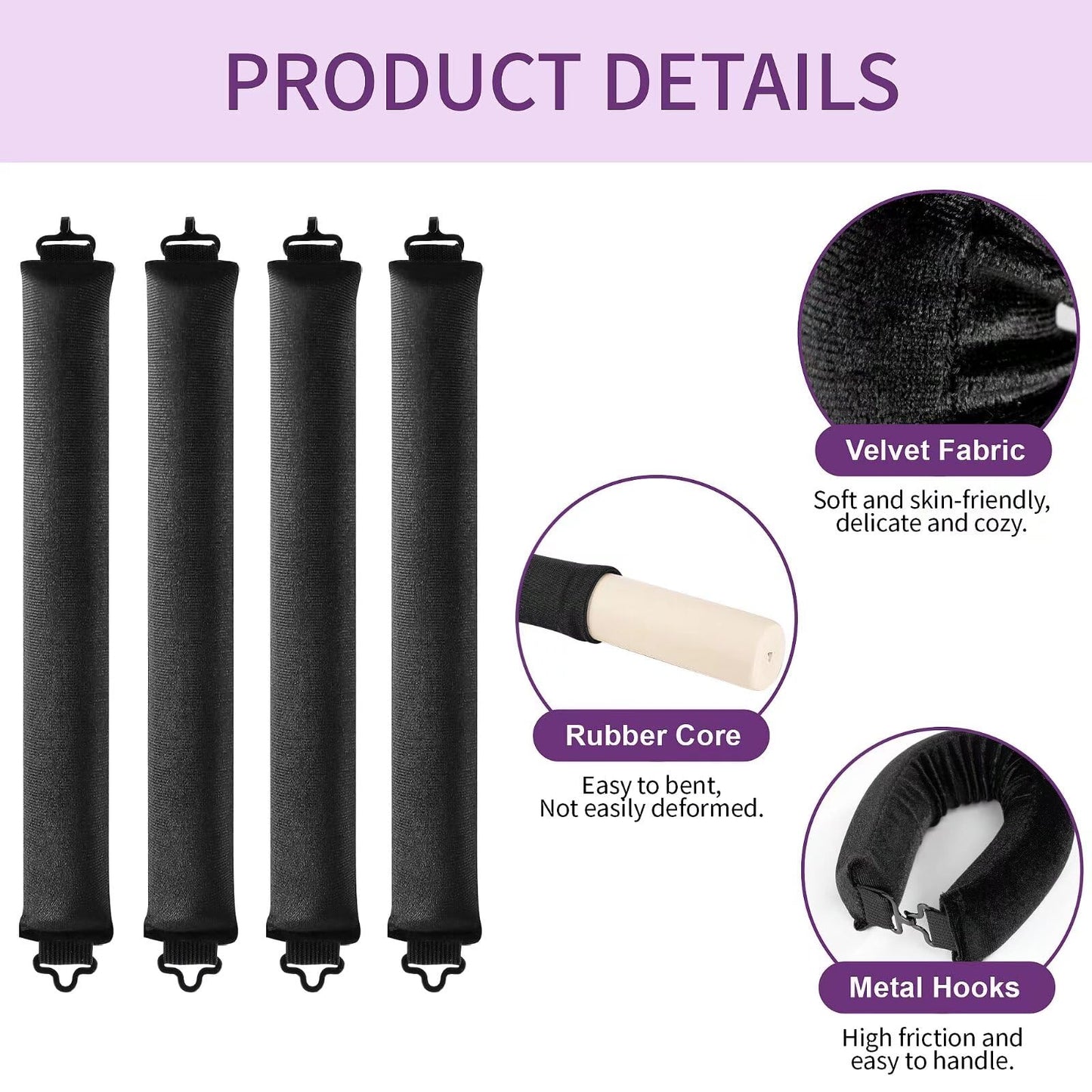 Heatless Curls Overnight Hair Curlers - 4 Pcs No-Heat Curling Rod to Sleep In,Velvet Hair Rollers with Satin Wrap Beauty and Personal Care posicurly