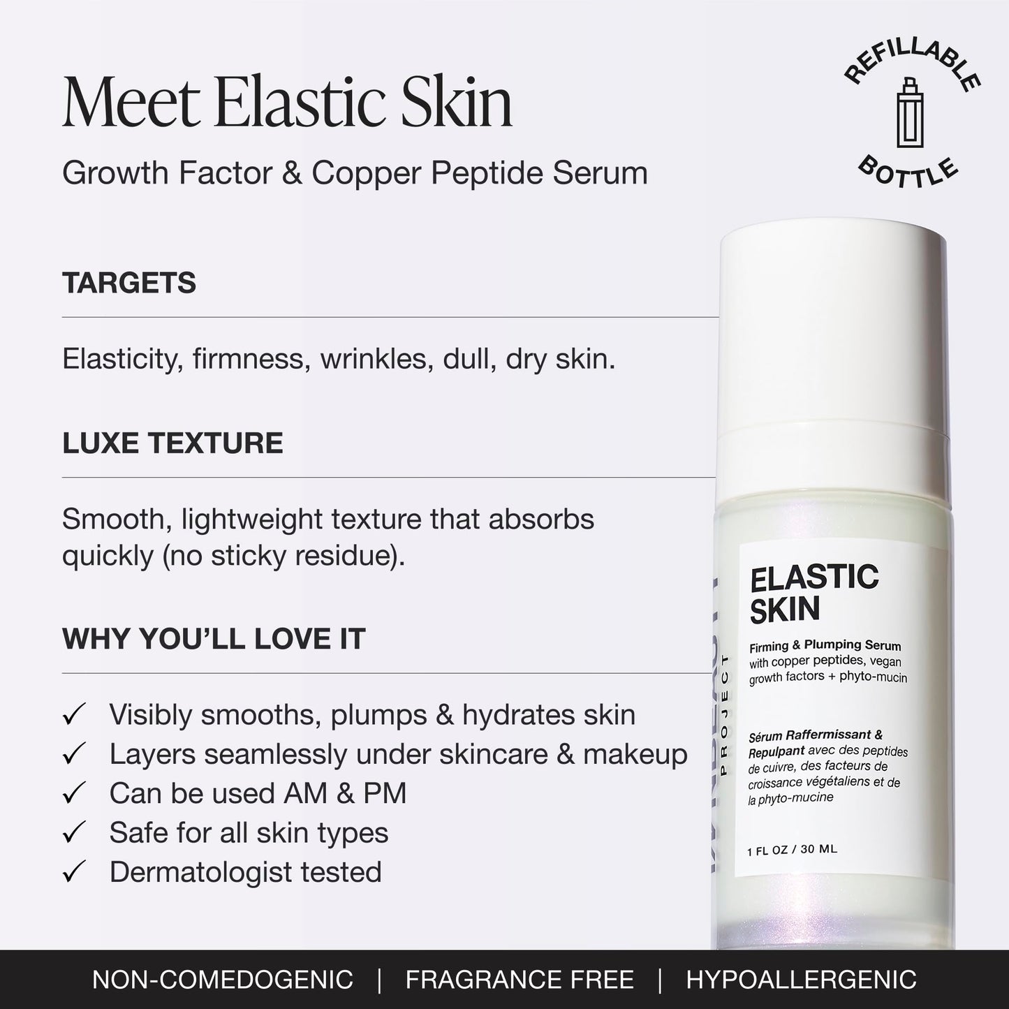INNBEAUTY Project Elastic Skin Firming & Plumping Growth Factor Serum with Copper Peptides, 1 OZ (30ml)