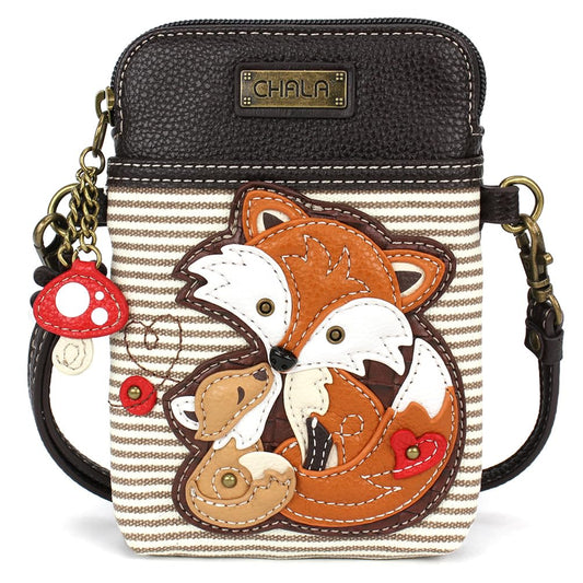 CHALA Woodland Animal Collection Cell Phone Crossbody Purse-Women PU Leather/Canvas Multicolor Handbag with Adjustable Strap - Fox Family - brown…