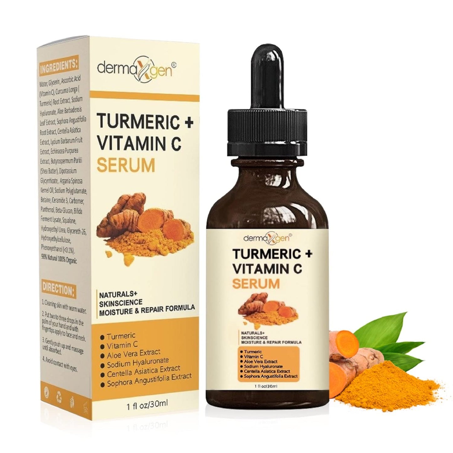 Turmeric and Vitamin C Anti-Aging facial serum, PURE ORGANIC Reduce Wrinkles, Improve Blemishes and Acne, Skin firming and Intensive Moisturizing