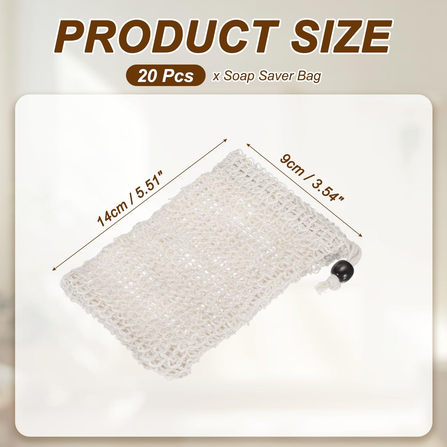 uxcell 20 Pcs Soap Saver Bag, 5.5"x3.5" Mesh Soap Bag with Drawstring Brown Wooden Bead Cotton Scrubber Pouch Exfoliating Net for Body Shower Foaming Beauty and Personal Care uxcell