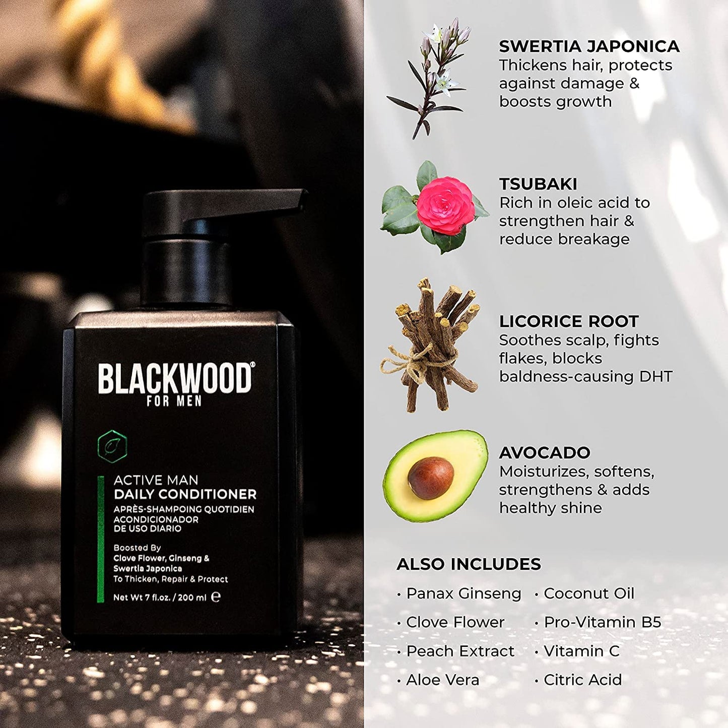 BLACKWOOD FOR MEN Dapper Dad Set including Travel Bag, Active Man Shampoo, Active Man Conditioner, & Pure Moisture Body Wash - Natural Vegan Formula