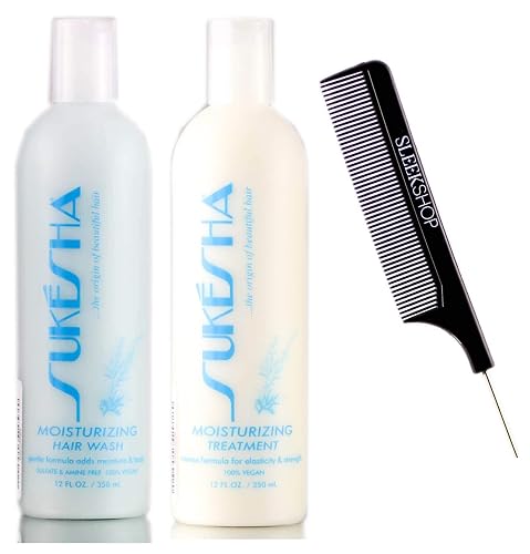 Sukesha Moisturizing Hair Wash Shampoo & Moisturizing Treatment Conditioner DUO Set (w/Sleek Comb) Dry, Brittle, Chemically Treated Hair, 100% Vegan