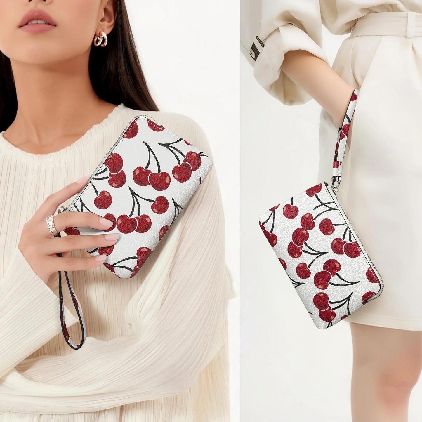 CATSEA Small Wristlet Purse Cherry Wristlet Wallet For Women Trendy Pu Leather Clutch Designer Evening Purse