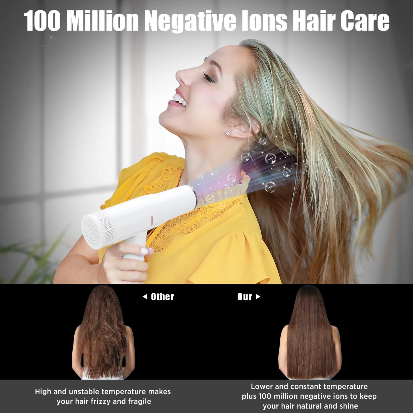 Hair Blow Dryer with Diffuser, IG INGLAM Professional High Speed Brushless Motor Negative Ion Low Noise Constant Temperature, 3 Heat Settings 3 Speeds