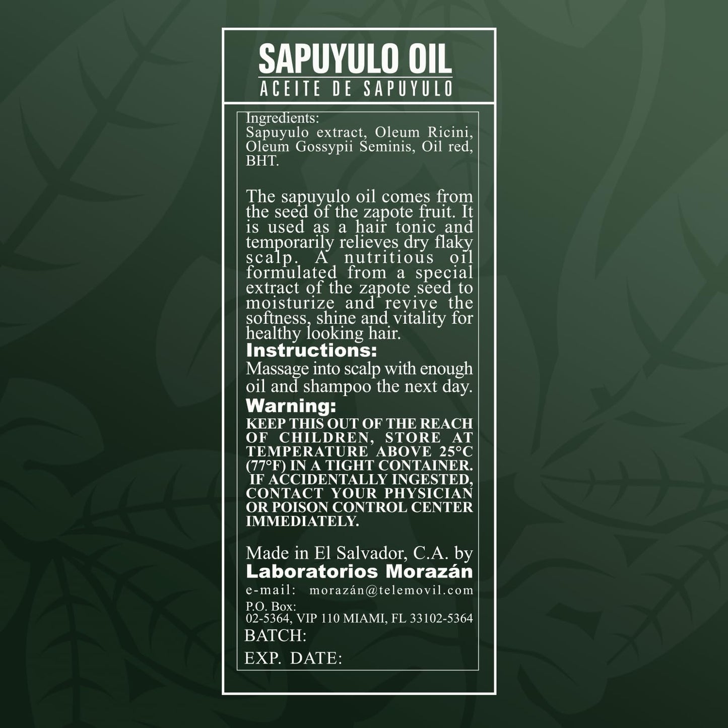 Sapuyulo Oil Hair Tonic - Natural Hair Growth Oil & Scalp Treatment with Castor Oil for Hair Care, 1 Pack