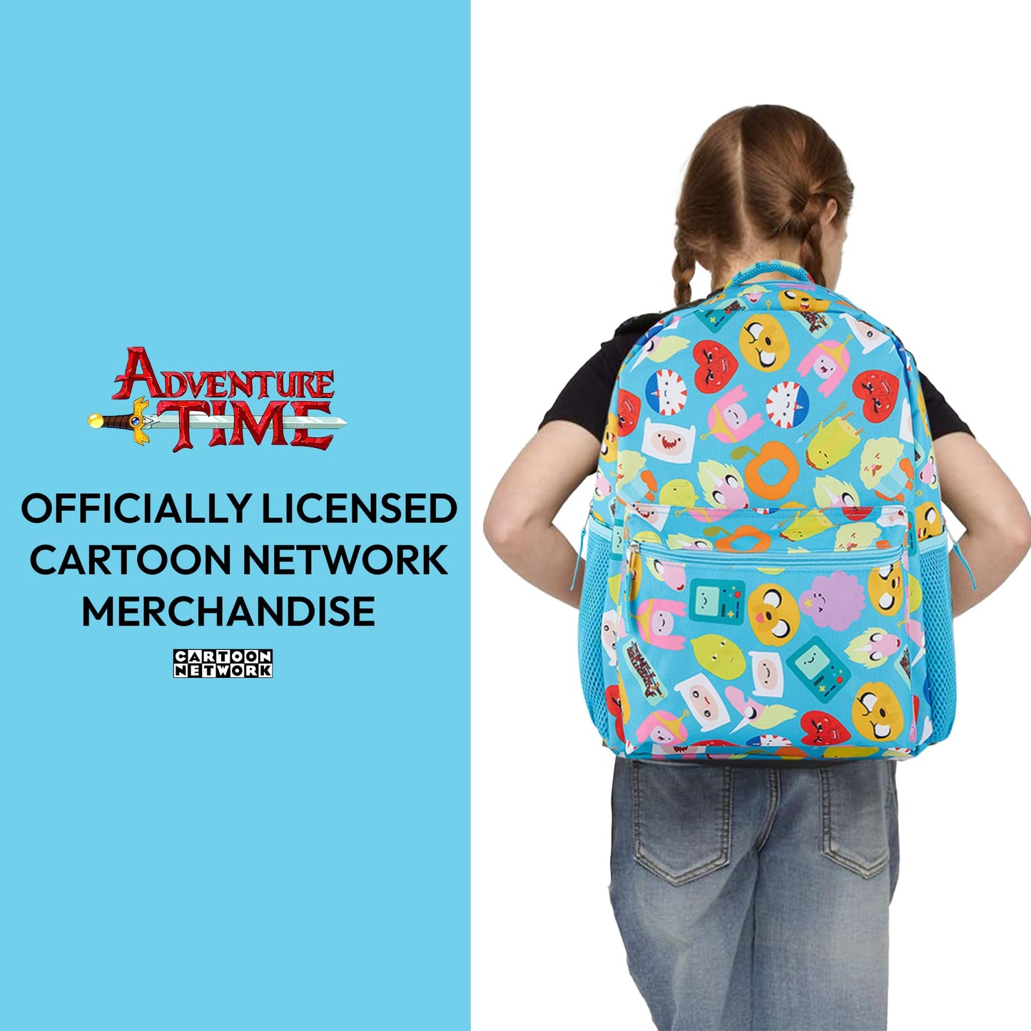Adventure Time Classic Cartoon Backpack: Fin and Jake Allover Print Backpack by Cartoon Network - Light Blue
