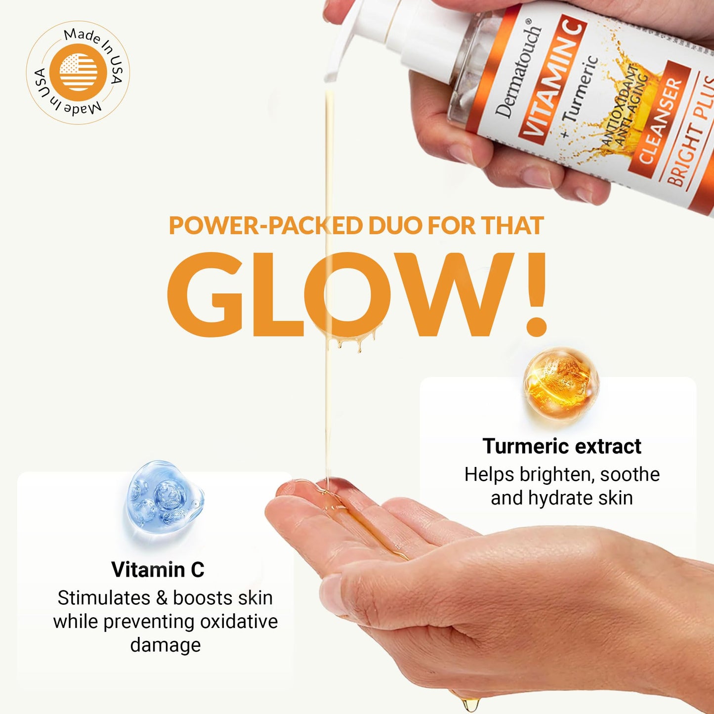 DERMATOUCH® Vitamin C Cleanser Water with Turmeric, Gentle Foaming Facial Cleanser for Daily Use, Helps Remove Impurities, All Skin Types, Made in