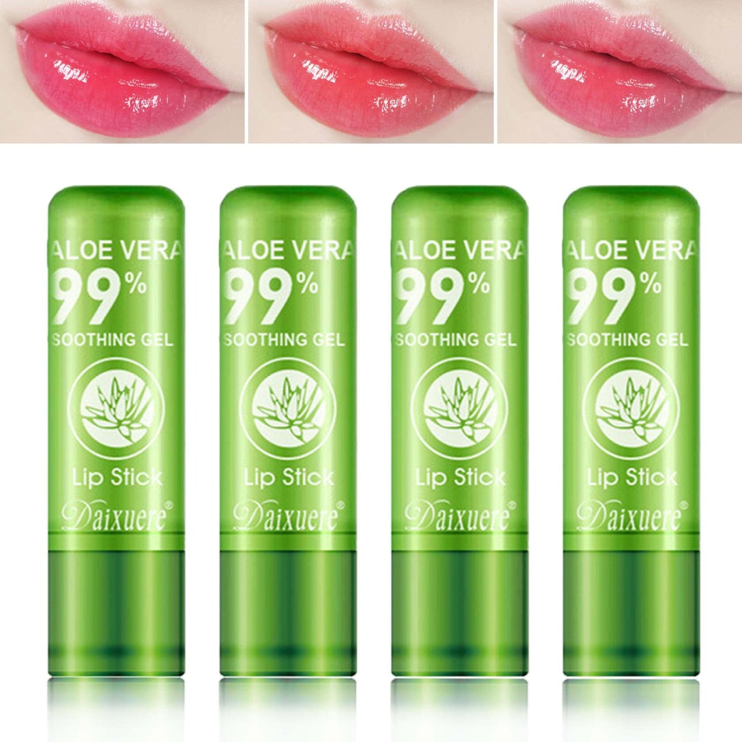 WENJLYJ 4 PCS Aloe Vera Lipstick,Magic Temperature Color Changing Lip Gloss Set,Long-lasting Nutritious Waterproof Lip Balm Moisturizing Lipstick Lip