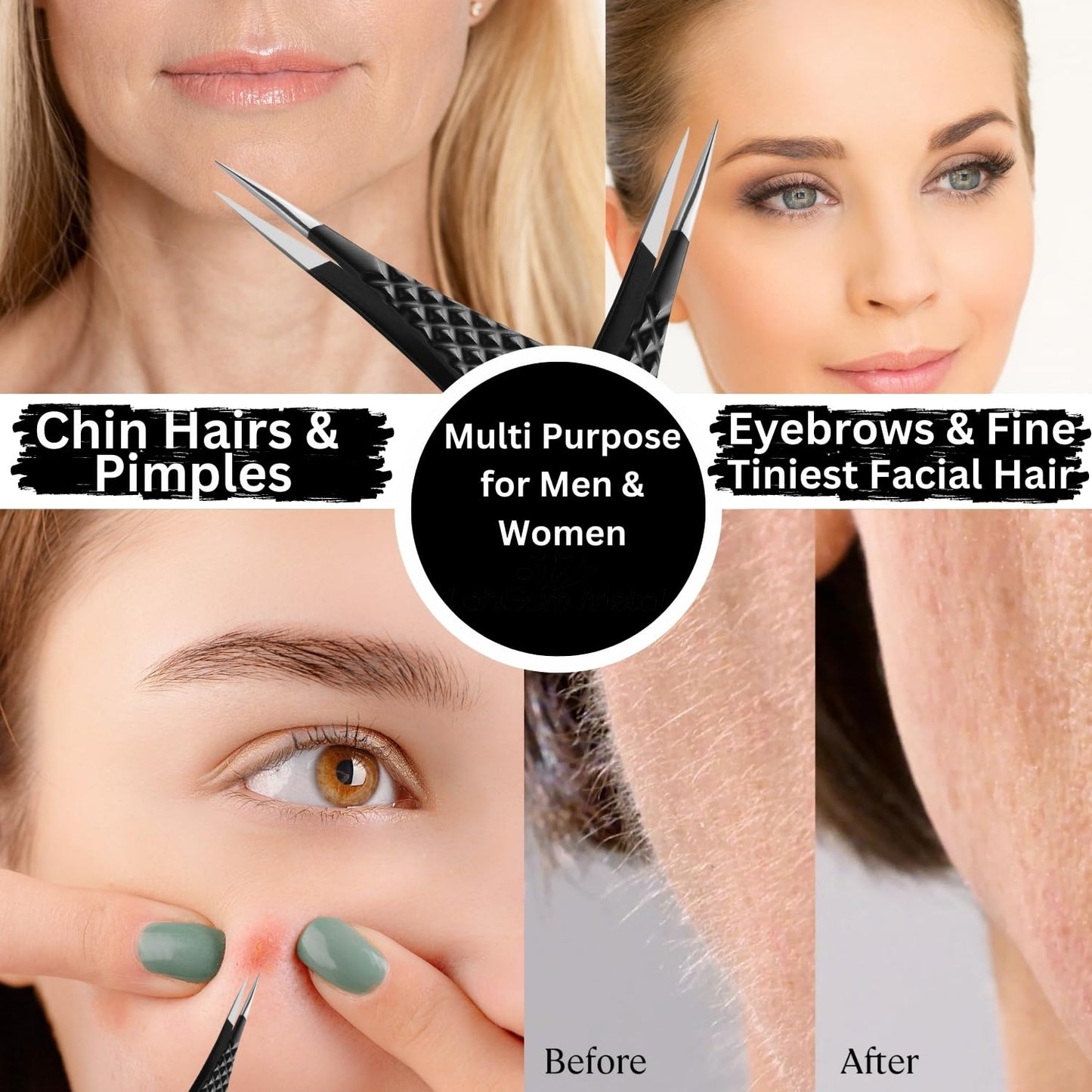 Super Sharp Pointed Tweezers Precision Splinter Removal, Ultra Plucking Fine Pointy Eyebrow Tweezers for Women & Men Facial Hair Chin Removal Beauty and Personal Care LahGum Metal