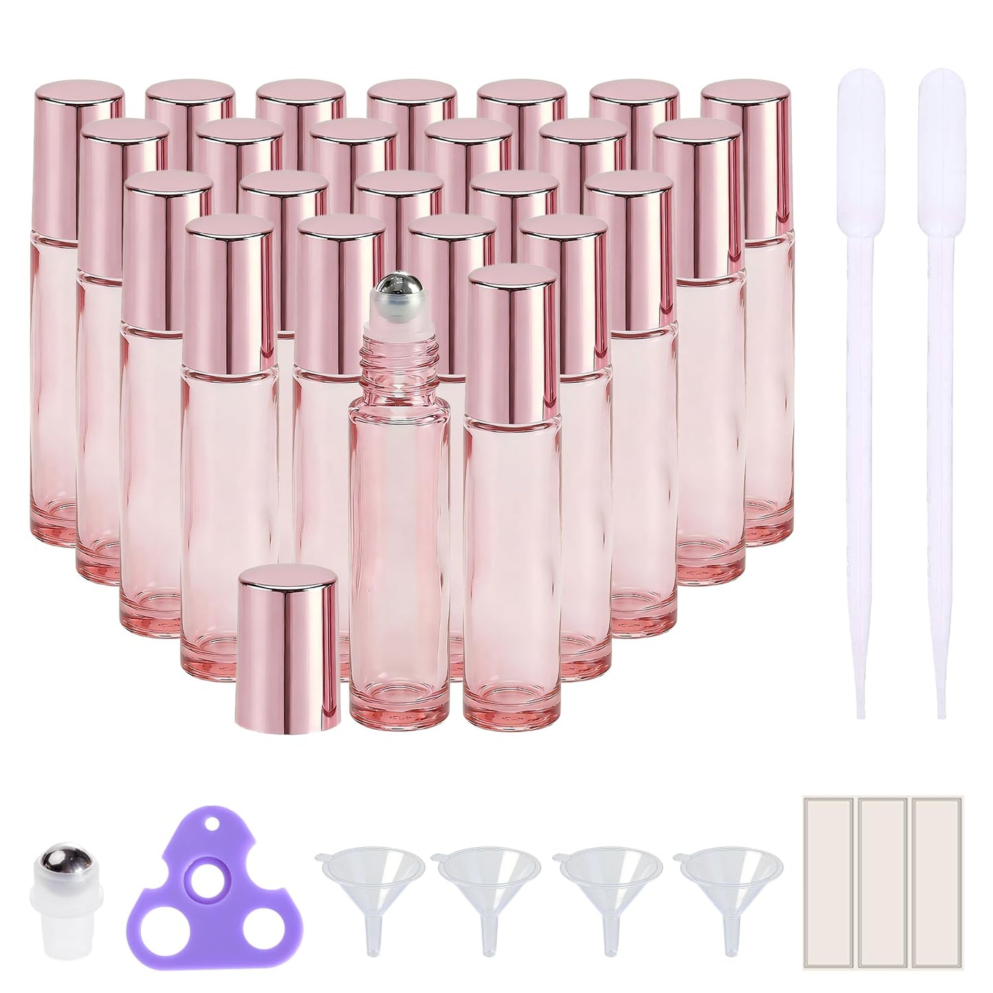 PrettyCare 24 Pack, 10 ml Essential Oil Roller Bottles with Stainless Steel Roller Ball - Refillable Leak-proof Empty Thick Pink Glass Roll on Bottles Beauty and Personal Care PrettyCare Default Title