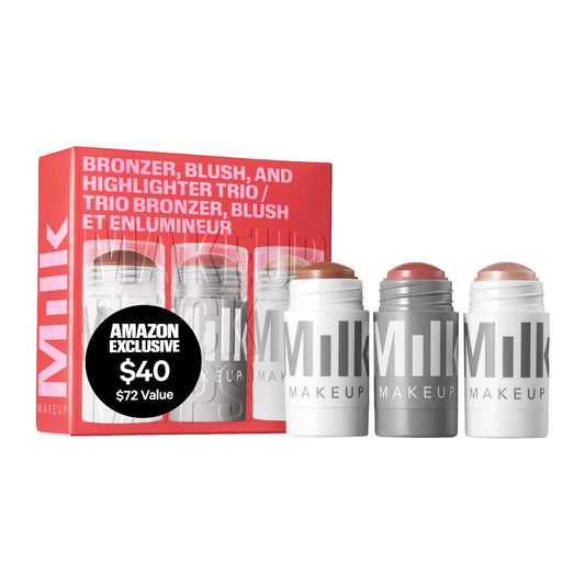 Milk Makeup Bronzer, Blush + Highlighter Full Size Trio - Bronzer in Baked .19oz, Cream Blush + Lip Color in Werk (Dusty Rose) .21oz + Highlighter