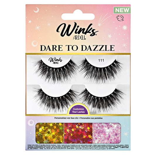 Ardell Winks 111 Lash Kit, Includes False Lashes, 144 Jewels, Lash Adhesive, Picker Tool - Complete False Eyelashes Set