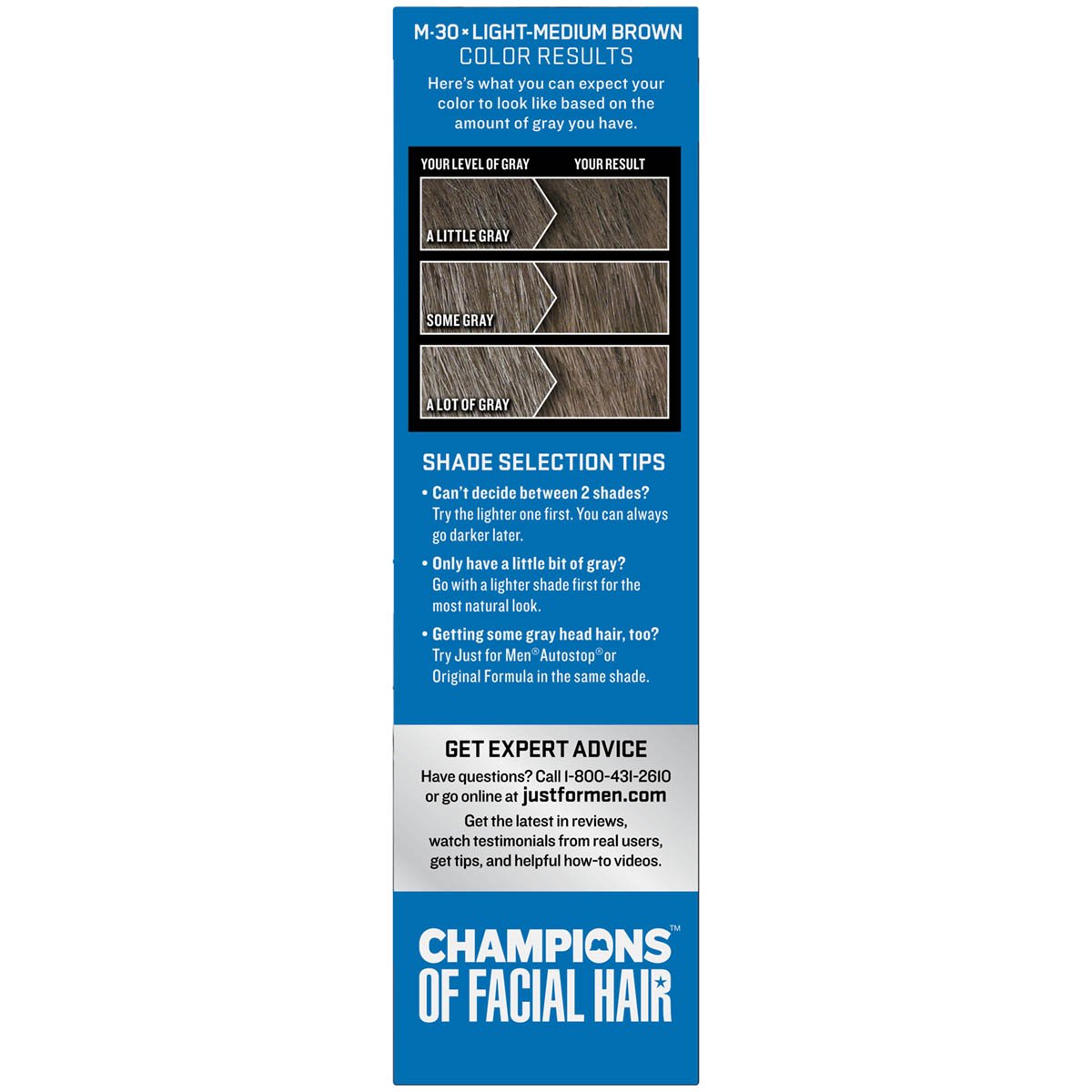 Just For Men Mustache & Beard, Beard Coloring for Gray Hair with Brush Included - Color: Light-Medium Brown, M-30
