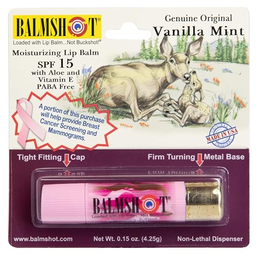 BALMSHOT Camo Vanilla Mint Lip Balm SPF 15 - Beeswax Chapstick in 20-Gauge Brass Shotgun Shell Tube, Outdoor Lip Protector for Hunting, Fishing