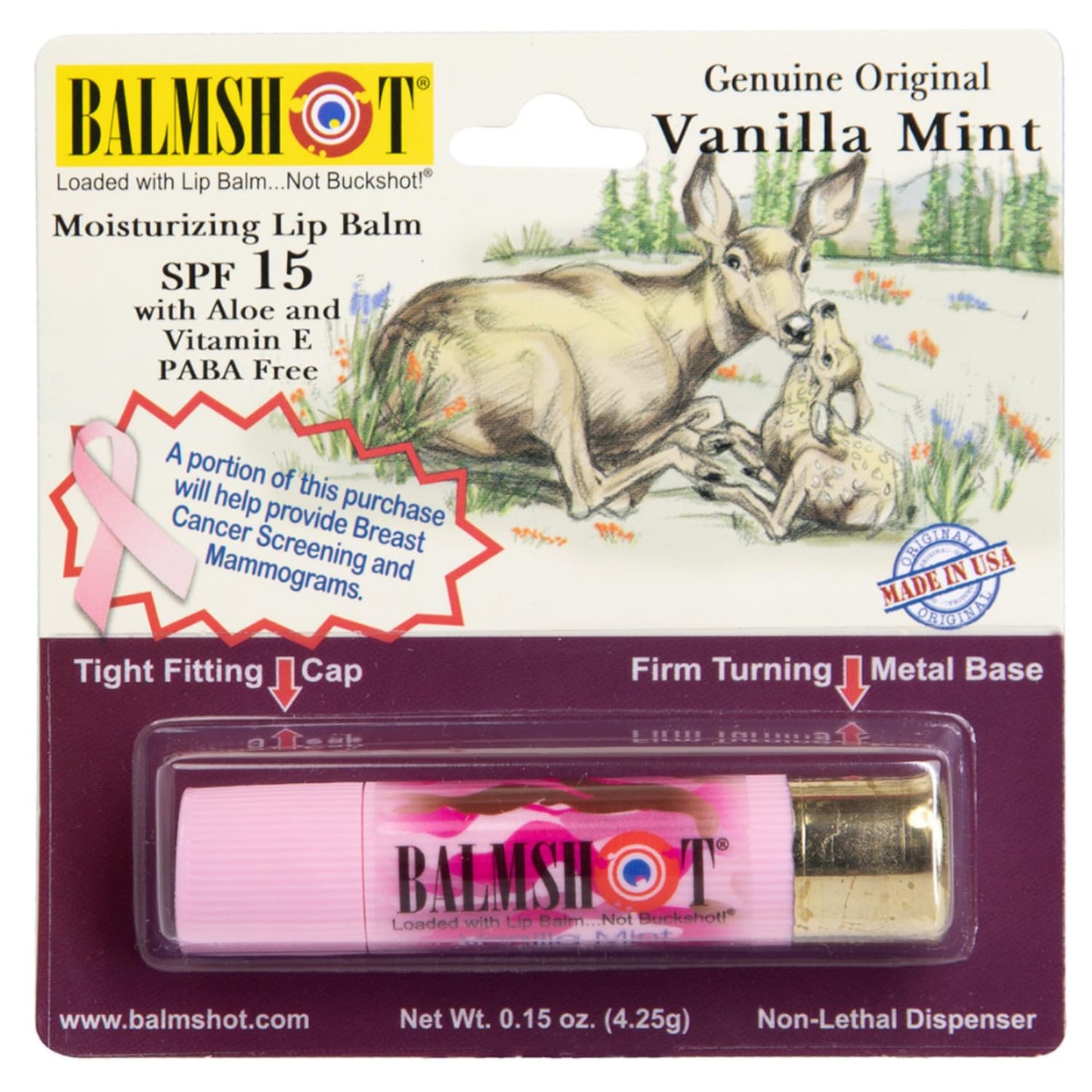 BALMSHOT Camo Vanilla Mint Lip Balm SPF 15 - Beeswax Chapstick in 20-Gauge Brass Shotgun Shell Tube, Outdoor Lip Protector for Hunting, Fishing