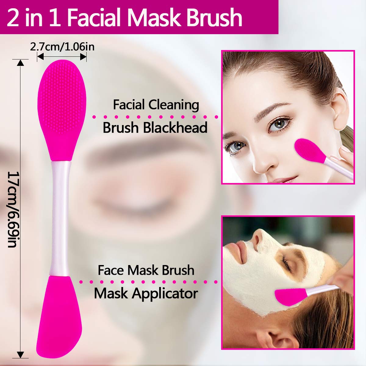 5PCS Silicone Scrubber Set, Lip Scrub Brush, Silicone Face Cleansing Brush, Face Applicator Tool and 2PCS Exfoliating Brushes for Men Women