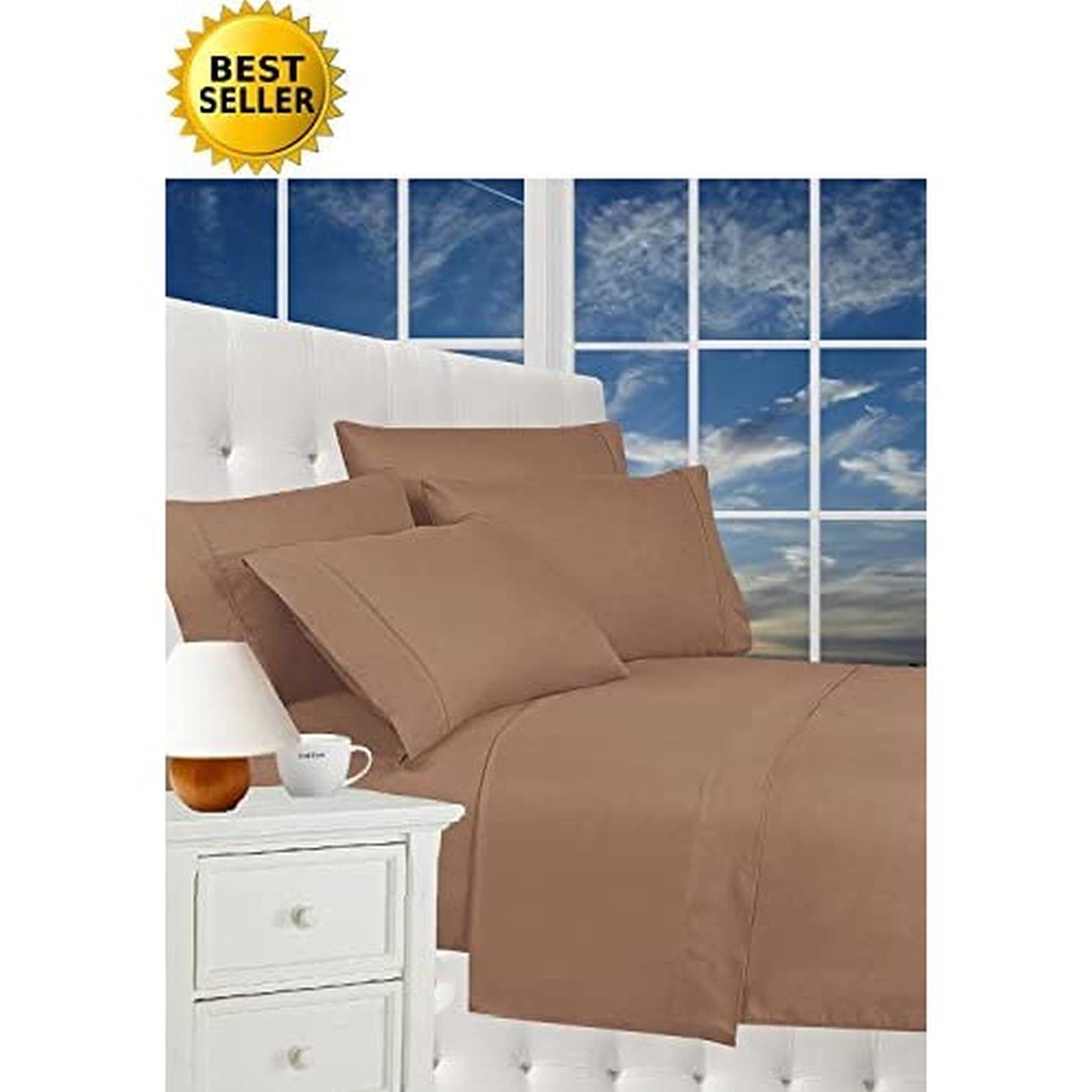 CELINE LINEN Luxurious Bed Sheets Set on Amazon 1800 Premier Hotel Quality Wrinkle Free 4-Piece Sheet Set with Deep Pockets, King Taupe