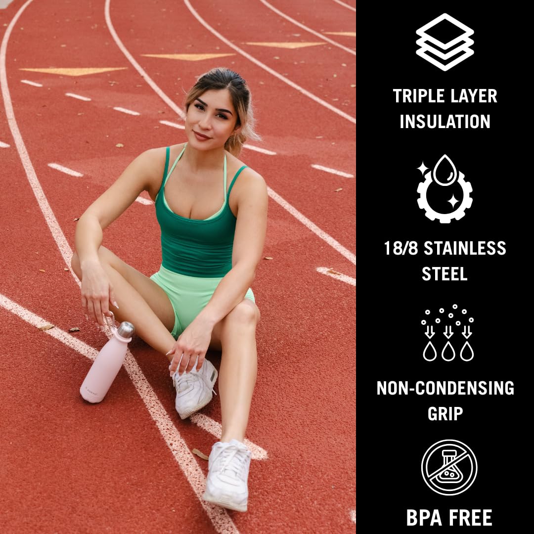 Auryu Best in Class Triple-Walled Insulated Stainless Steel Water Bottle with bonus handle included, Drinks Cold for 24h & Hot for 12h, Leak Proof