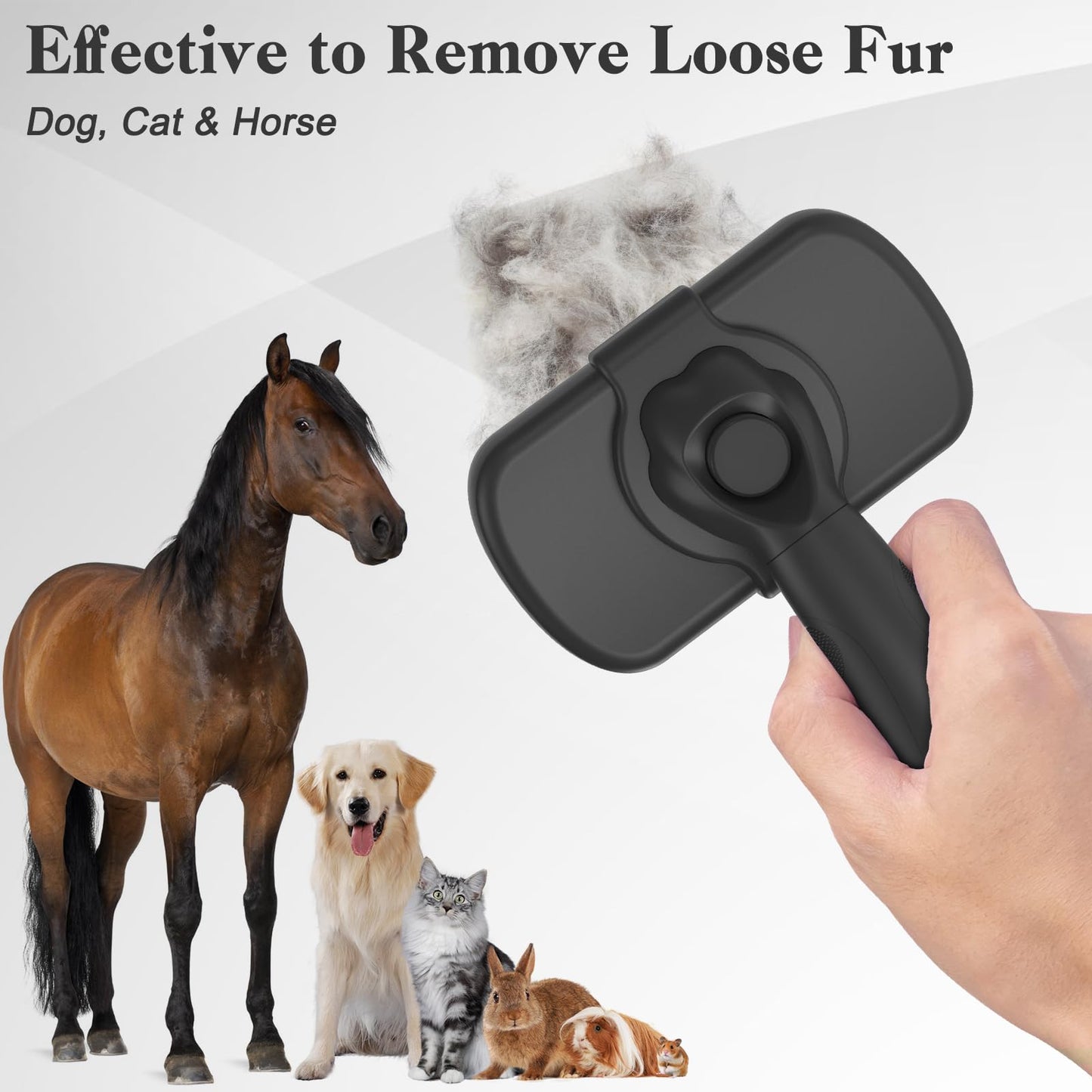 Dipoo Self-Cleaning Shedding Brush – Skin-Friendly Grooming Tool for Dogs, Cats & Puppies, Hair Removal for Long/Short Coats, Black