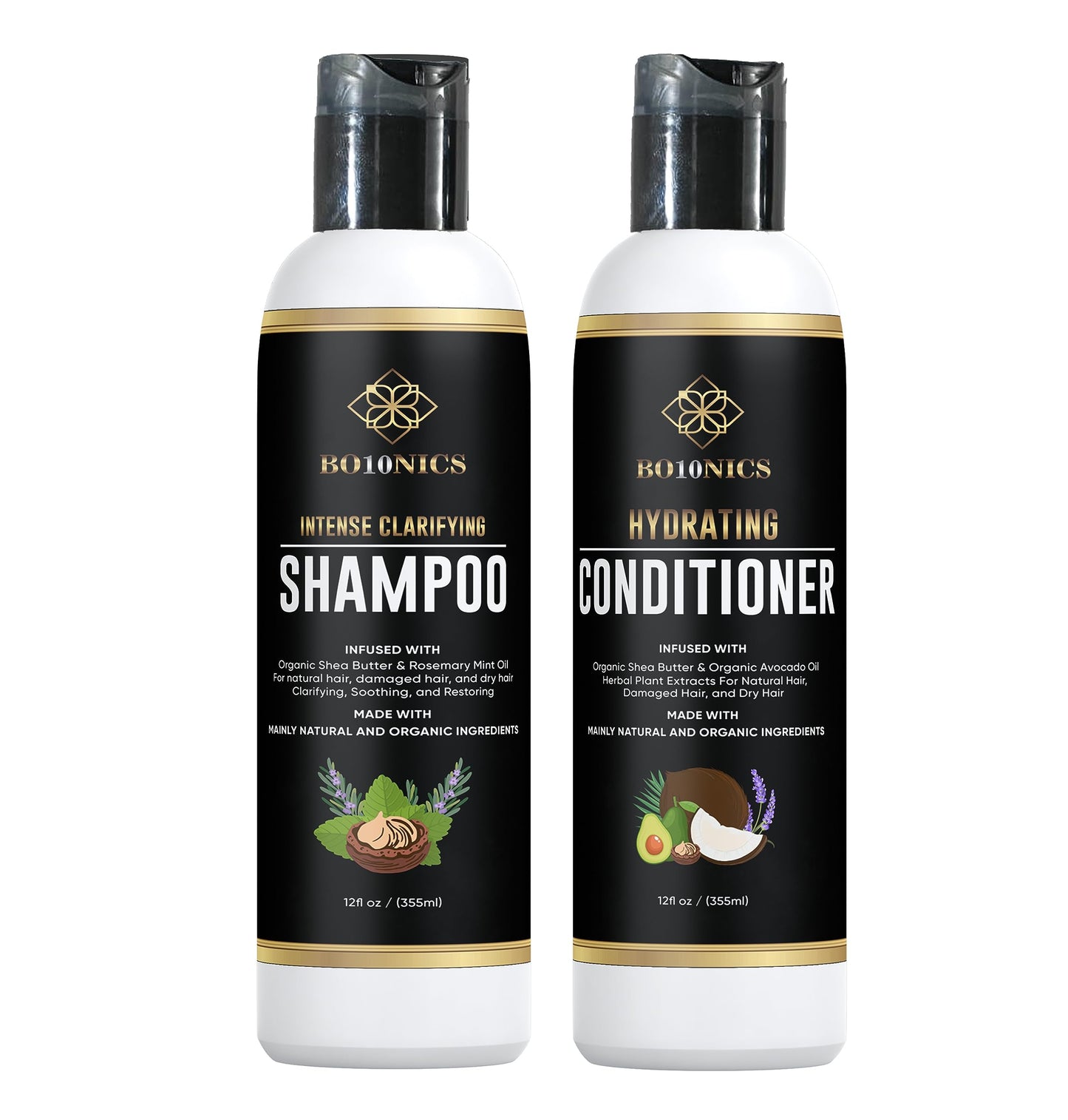 Bo10nics Hydrating Hair Conditioner Clarifying Shampoo - 12fl oz Hair Conditioner for Dry Damaged Hair with Wheat Protein, Shea Butter and Plant