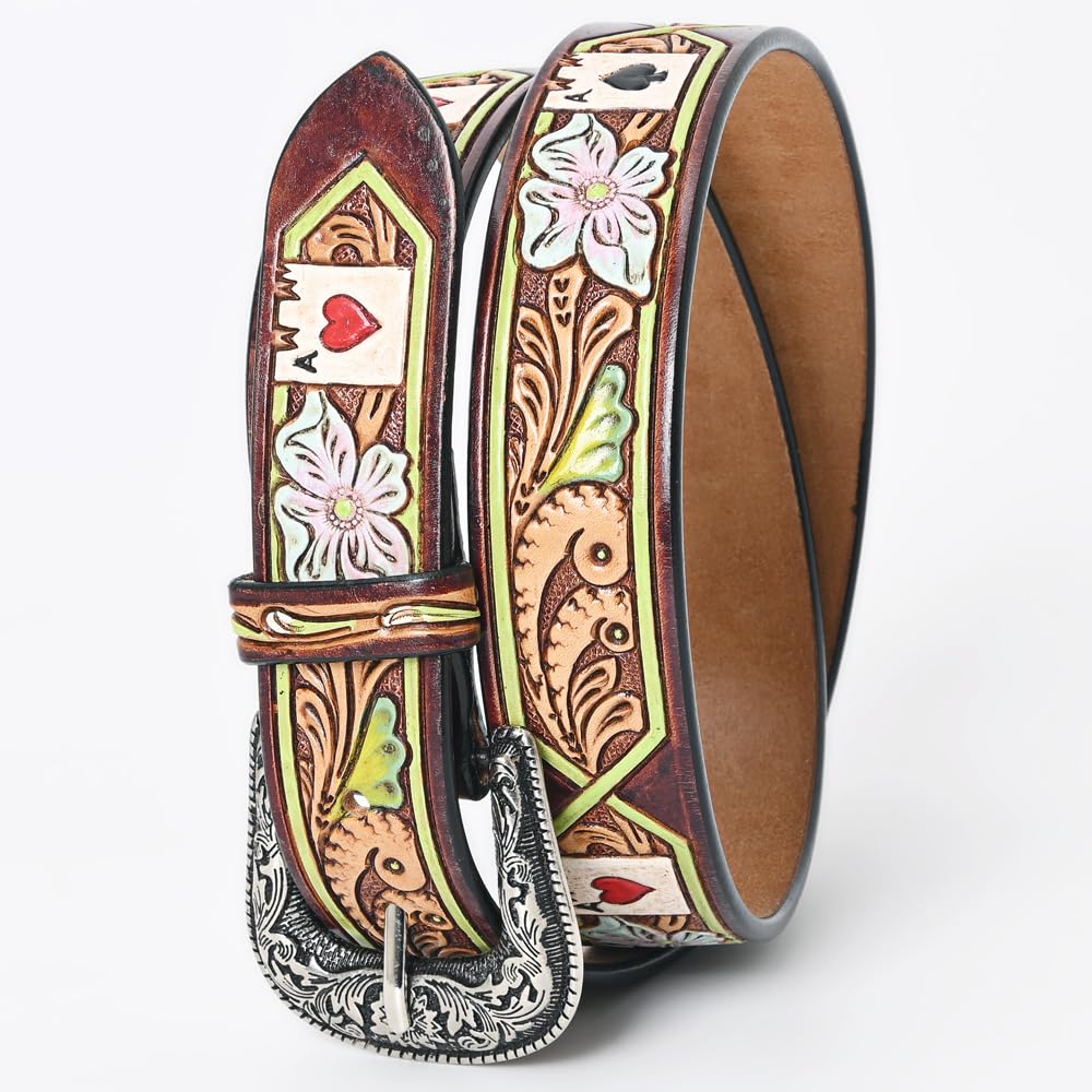 American Darling Beautifully Hand Tooled Brown Genuine American Leather Belt Men and Women Western Belt with Removable Buckle