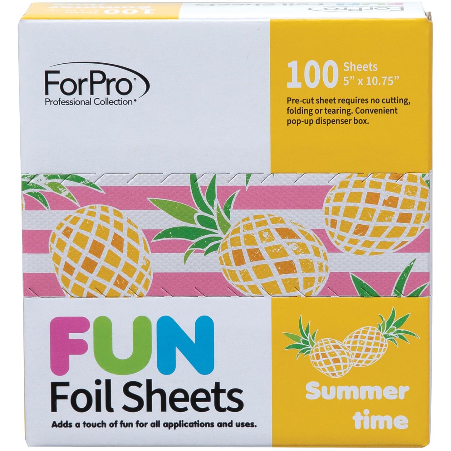 ForPro FUN Summertime 5" Foil Sheets, Aluminum Hair Foils for Color Application and Highlighting Services, Food Safe, Pop-Up Dispenser, 5” W x 10.75”