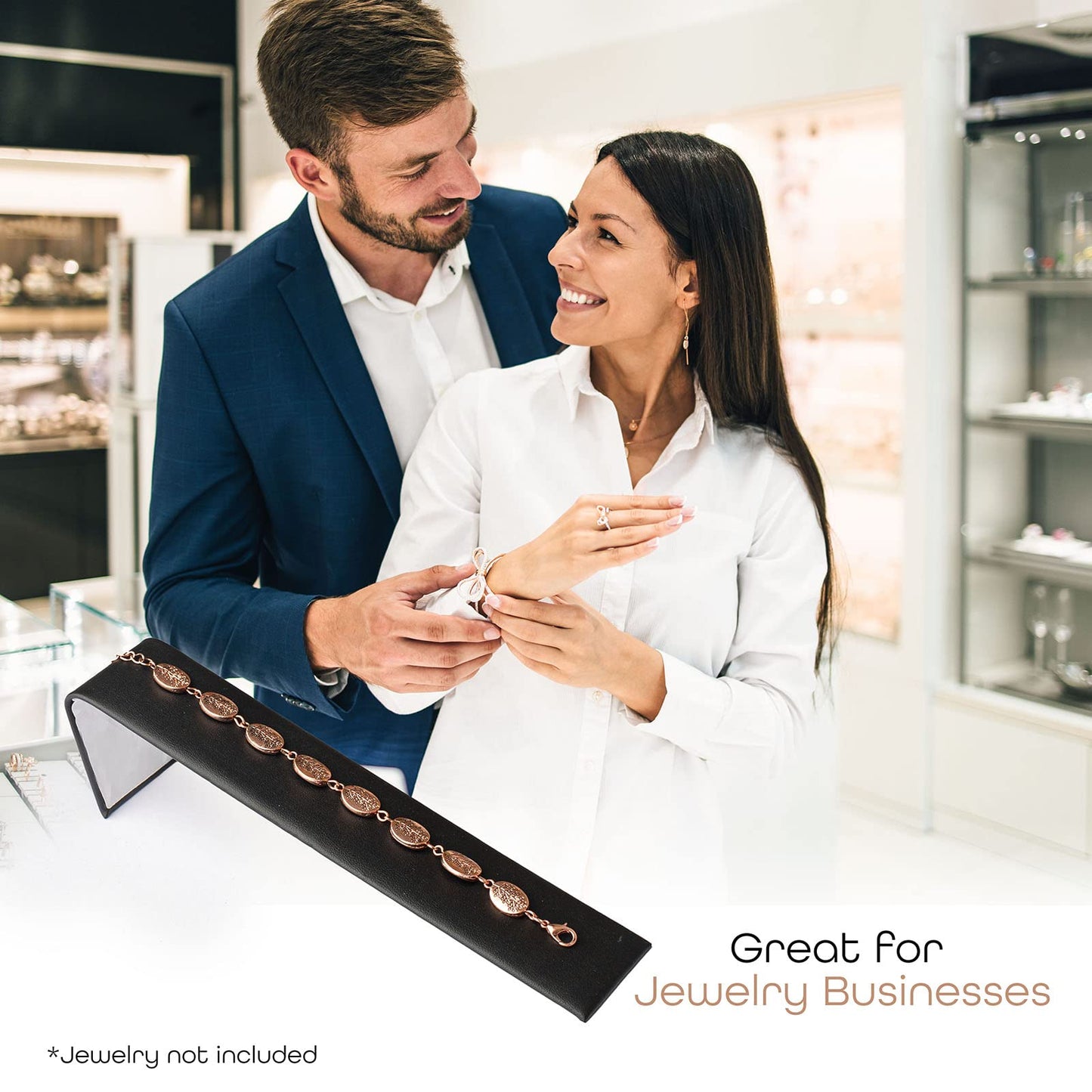 Novel Box 6 Pack Bracelet/Watch Ramp Black Leatherette 2x8.25x2 Inches - Slim and Sleek Ramps for Jewelry Display - Bracelet Holder Organizer Stand…