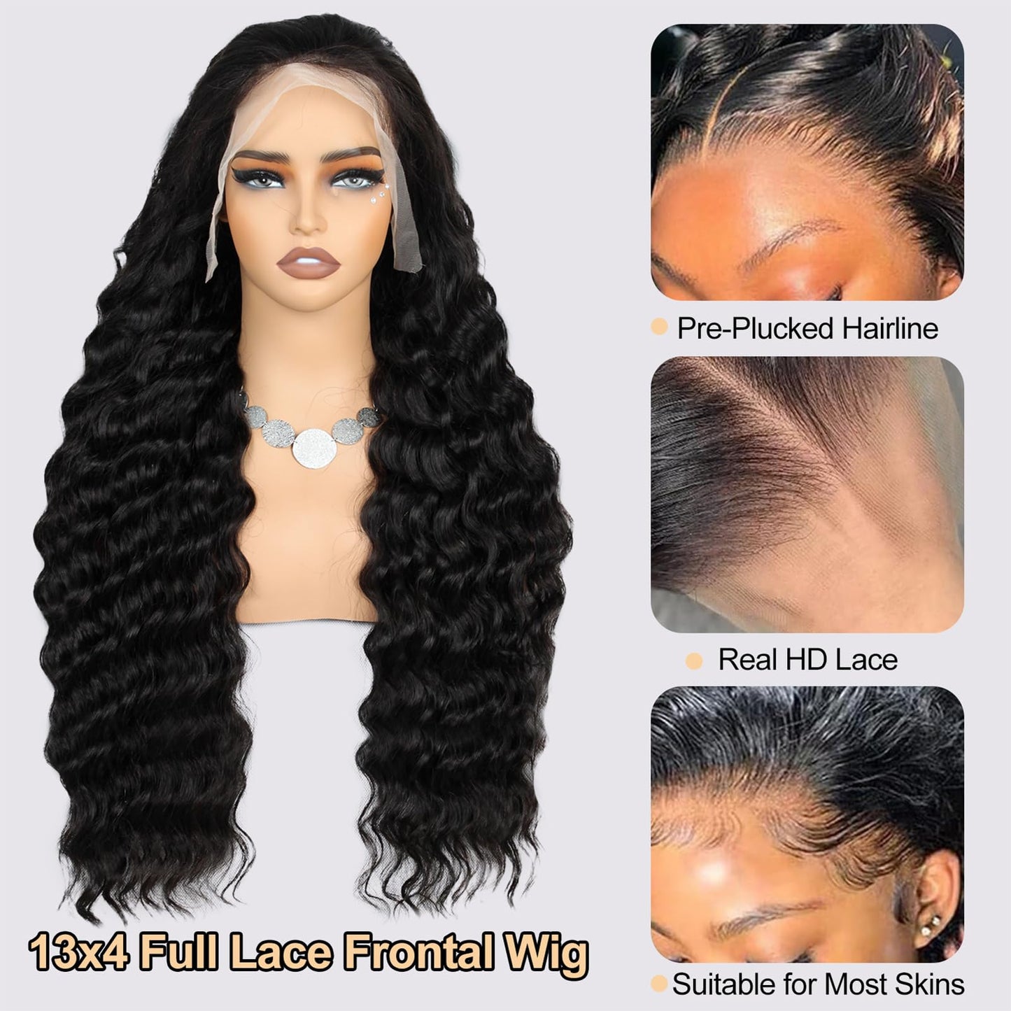 Loose Wave Lace Front Wigs Human Hair 200% Density 13x4 HD Transparent Loose Deep Wave Lace Frontal Wigs with Baby Hair Pre Plucked 12A Brazilian