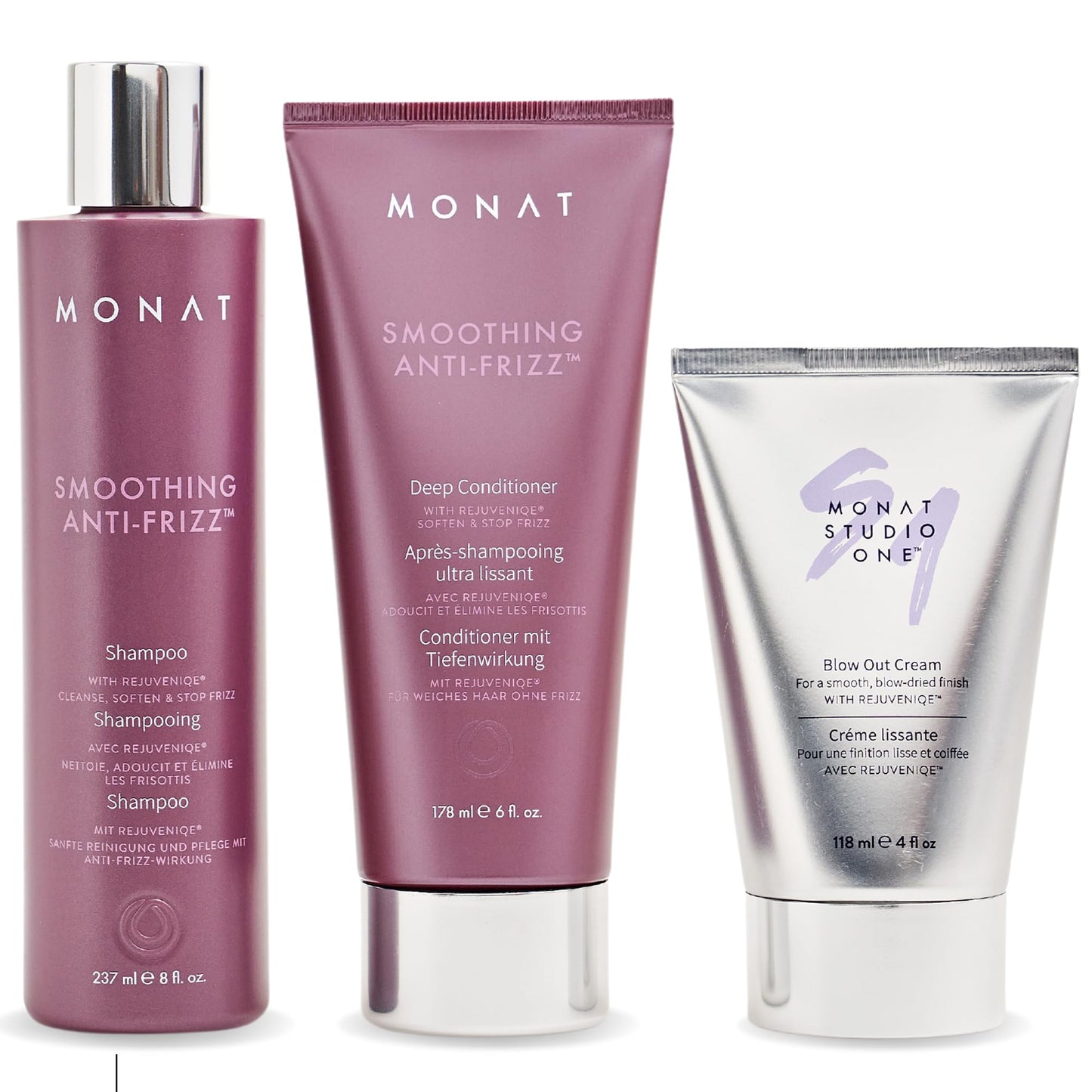 MONAT Smoothing Anti Frizz Shampoo, Deep Intensive Treatment & Blow Out Cream - Frizzy Hair Care Pack - Vegan, Natural, Heat Damage Protection