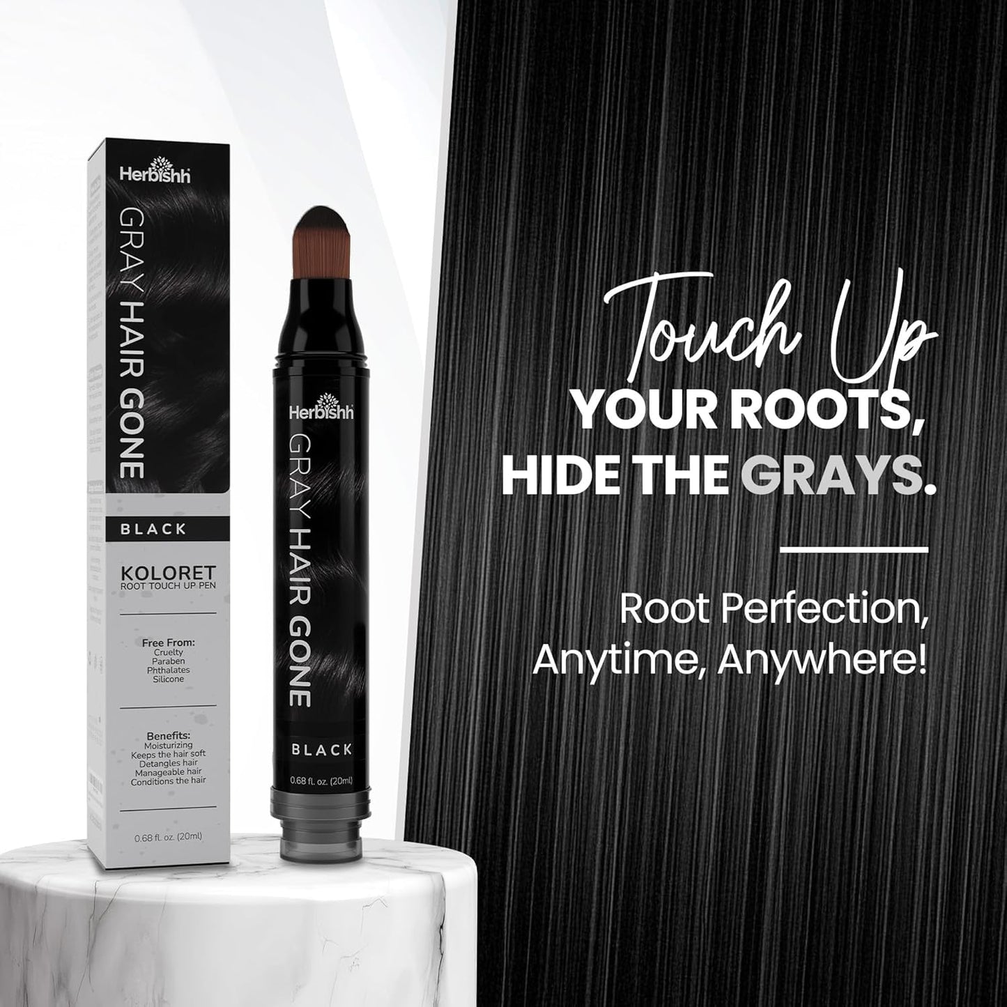 Herbishh Hair Root Touch-up Pen, Instant Gray Coverage & Hair Loss Cover up, Concealer for Thin Hairlines, Water Resistant & Semi Permanent Smudge