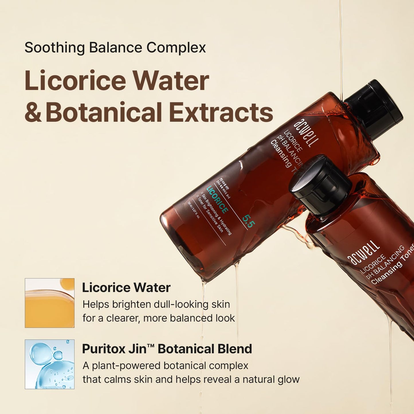 ACWELL Licorice pH 5.5 Balancing Cleansing Toner - Alcohol-Free Korean Face Toner and Astringent, Hydrating Clarifying Formula for Dull