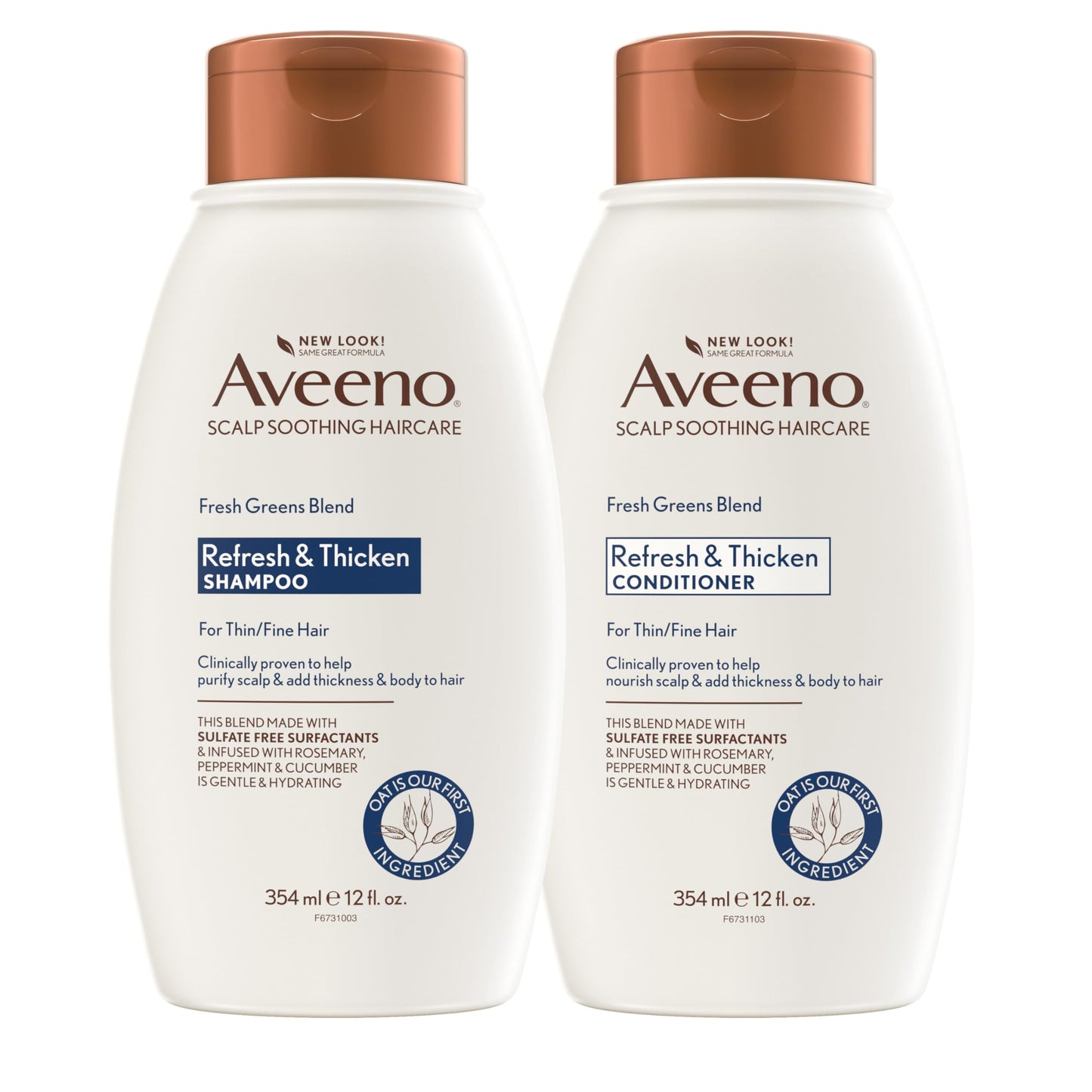 Aveeno Fresh Greens Shampoo and Conditioner Set, Sulfate Free, Clarifying & Volumizing for Thin or Fine Hair, Rosemary Peppermint Cucumber Nourish