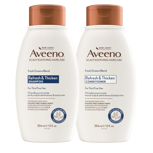 Aveeno Fresh Greens Shampoo and Conditioner Set, Sulfate Free, Clarifying & Volumizing for Thin or Fine Hair, Rosemary Peppermint Cucumber Nourish