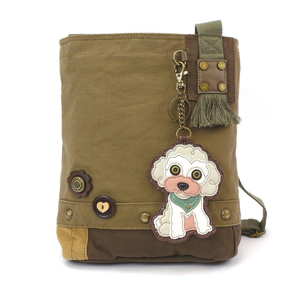 Chala Patch Cross-Body Women Handbag, Canvas Messenger Bag (Poodle Olive)