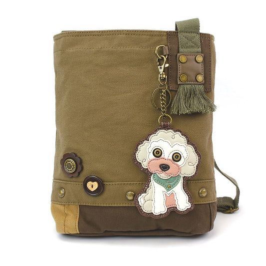 Chala Patch Cross-Body Women Handbag, Canvas Messenger Bag (Poodle Olive)