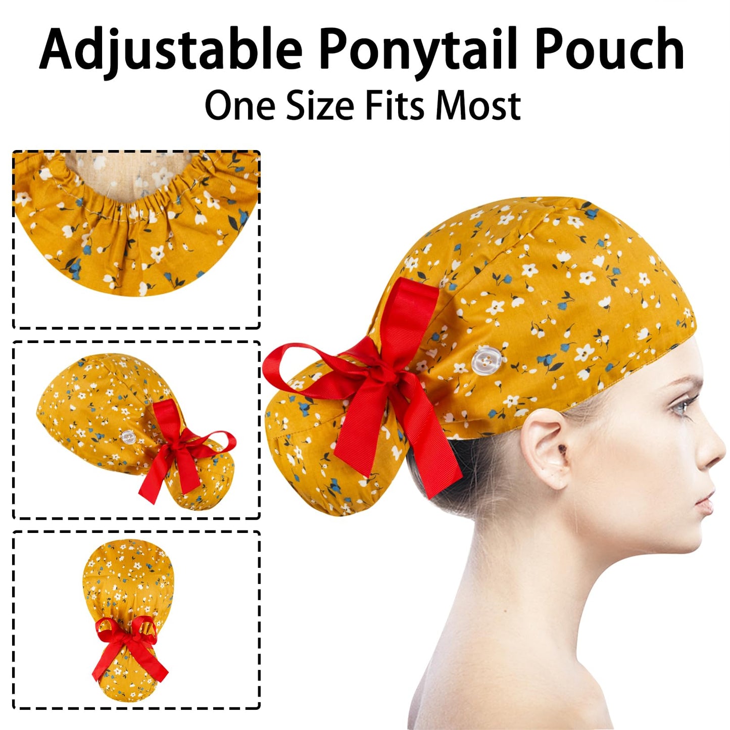 Scrub Caps Women Bouffant Scrub Caps, Adjustable Working Cap Ponytail Pouch Tie Back Beauty and Personal Care YEAJOIN