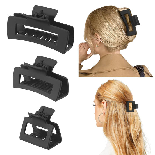 Shinowa 3 Pack Hair Claw Clips, Square Rectangular Claw Hair Clips for Women Girls, Non-slip Matte Large Medium Small Hair Clips, Strong Hold Jaw Clip