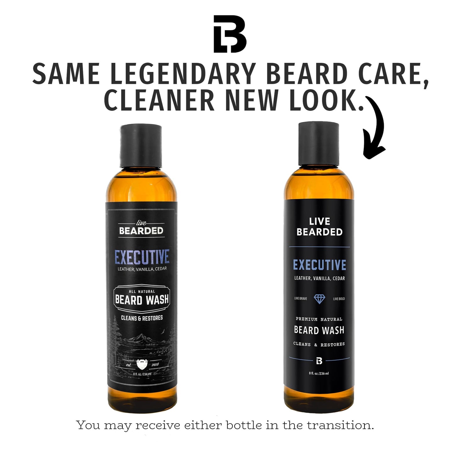 Live Bearded Beard Wash, 8 fl oz - Water-Based Face Cleanser with All-Natural Ingredients for a Gentle, Deep Clean - Made in the USA | Executive Scent