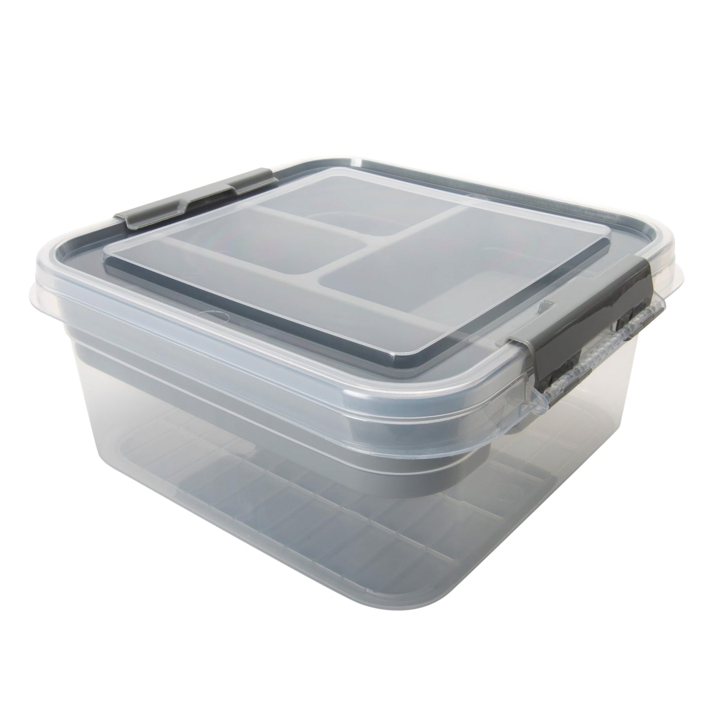 Simplify 5 Compartment Gift Supply Storage Box | 2 Tier Box | Red | Clear Top Lid | Dimensions: 9.5"x 9.5"x 4.5" | Snap Handle| Storage | Wrapping…