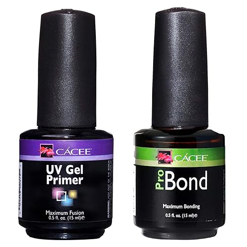 Cacee Nail Primer Duo Set for Acrylic Nails, UV Gel Primer & Pro Bond 0.5 oz, Low Odor, Polish for UV/LED, Use Color Gel Polish & Acrylics, Protect