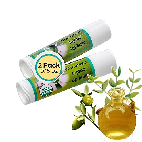 Desert Oasis Skincare | USDA Organic Unscented Lip Balm - 70% Jojoba Oil with Beeswax - Fragrance-Free, Gentle Formula for Sensitive Lips - 2-Pack
