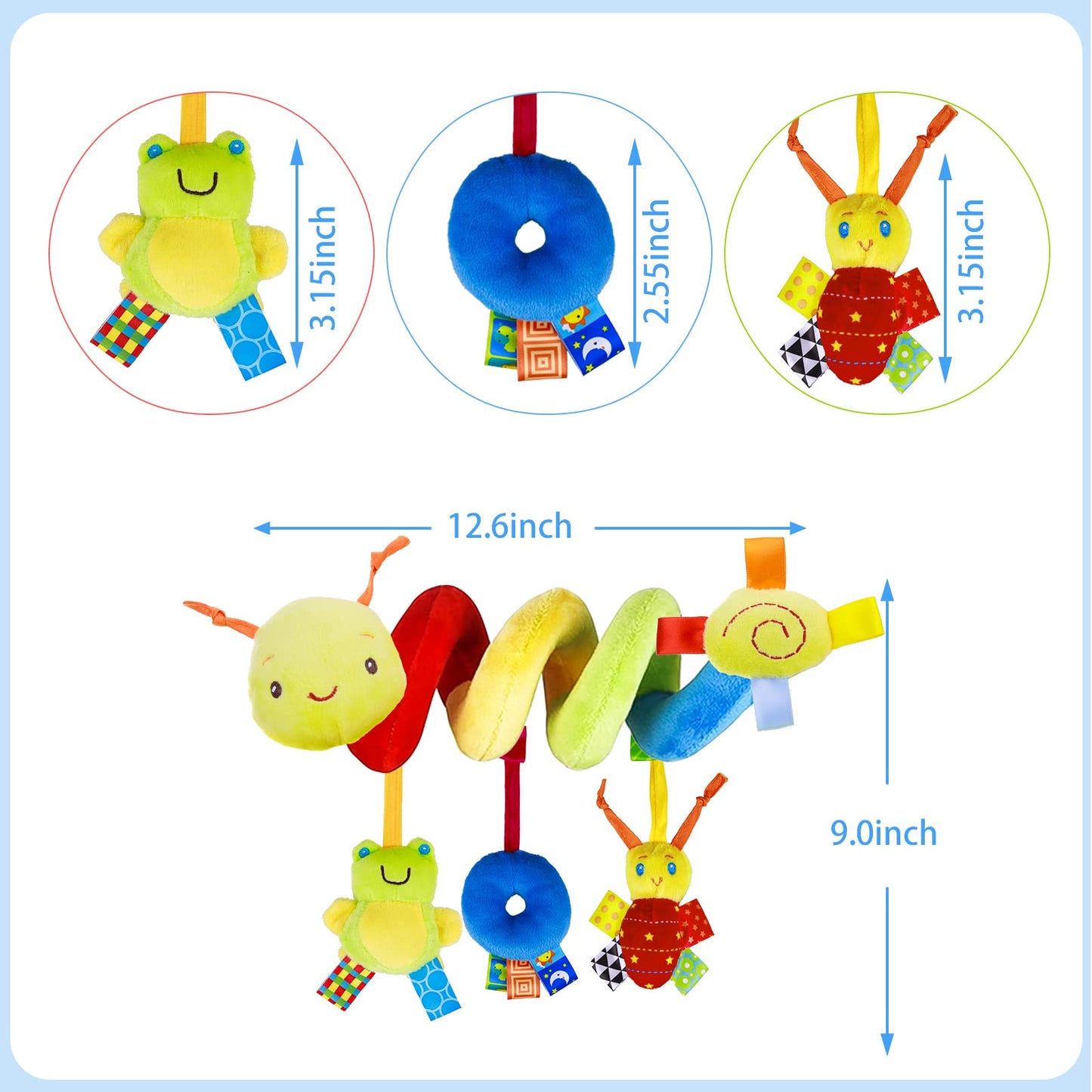 FPVERA Spiral Car Seat & Stroller Toy – Soft Hanging Baby Sensory Toy with Bell & Music for Crib, Stroller, Carseat (0-12M)