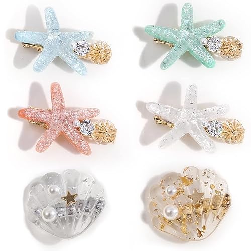 6Pcs Ocean Pearl Shell Starfish Hair Clip - Super Flash Edge, Bangs Clip, Headdress